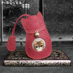 Cat Key Wallet Leather Smart Key Holder Pouch Housekeeper Keys Slot Soft Bag