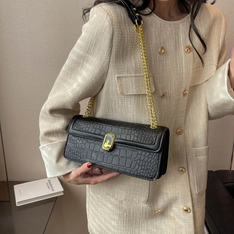 Stone Pattern PU Leather Crossbody Flap Bag Vintage Women's Shoulder Handbag