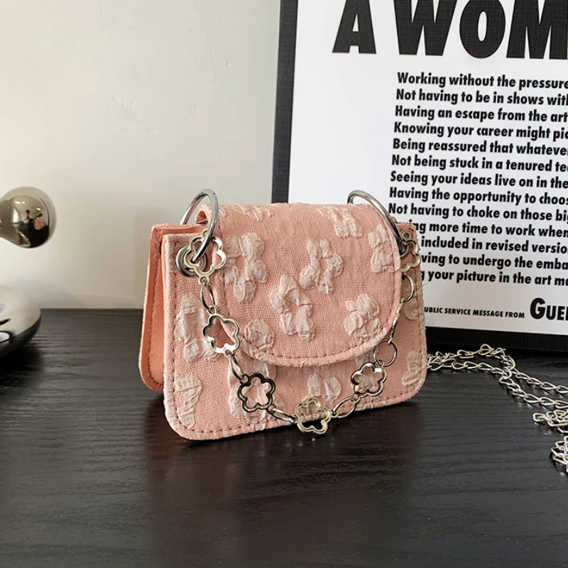 Floral Pattern Mini Crossbody Bag Retro Square Clutch Purse