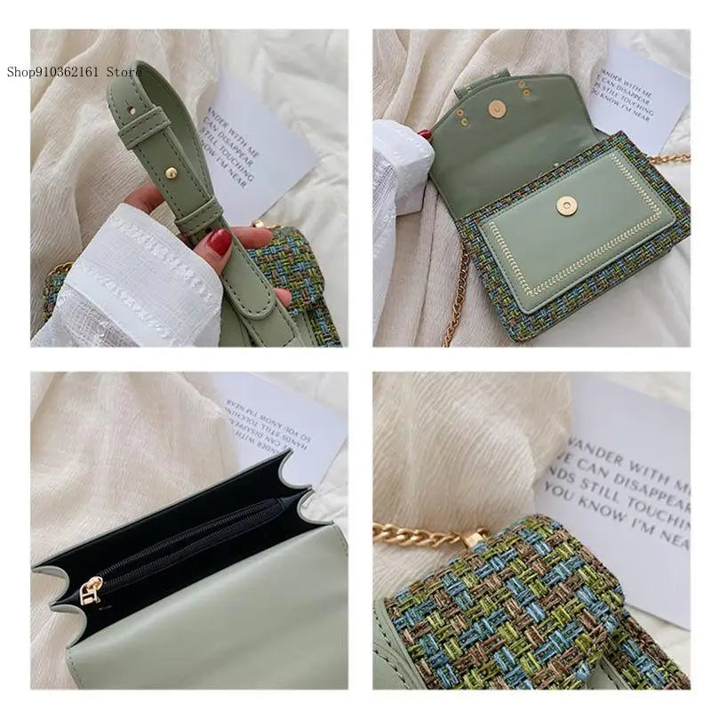 Chain Messenger Crossbody Bag with Wide Strap for Women