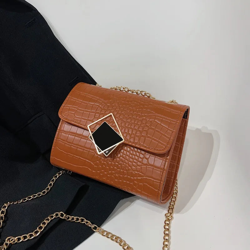 Crocodile Pattern Chain Strap Shoulder Bag Small Crossbody Handbag