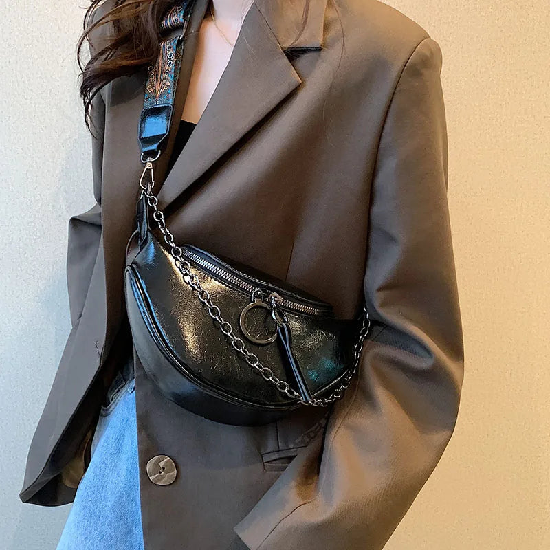 Leather Chain Waist Bag Crossbody Chest Shoulder Phone Purse Fanny Pack