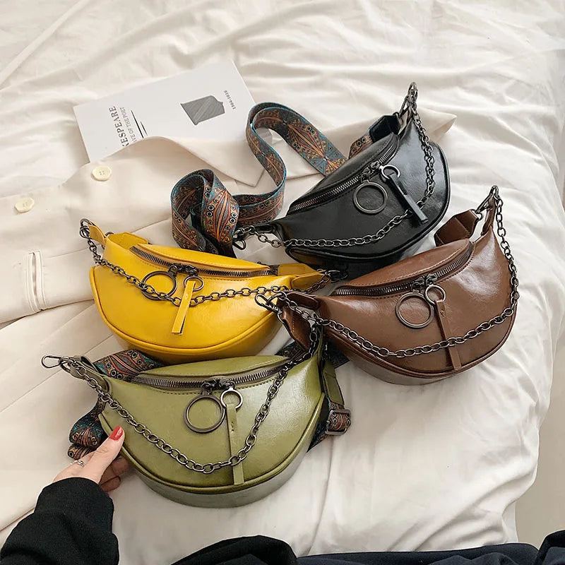 Leather Chain Waist Bag Crossbody Chest Shoulder Phone Purse Fanny Pack