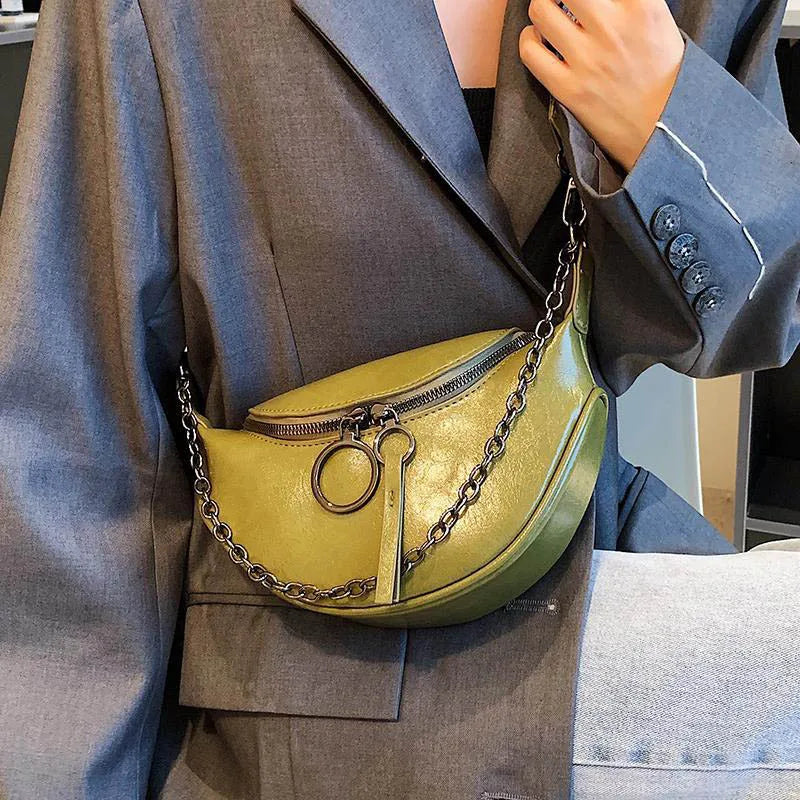 Leather Chain Waist Bag Crossbody Chest Shoulder Phone Purse Fanny Pack
