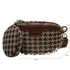 Plaid Canvas Waist Bag Chain Women's Fanny Pack 2 in 1 Shoulder Crossbody