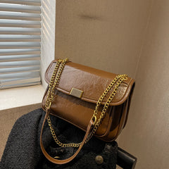 Vintage PU Leather Crossbody Bag with Chains Shoulder Strap