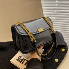 Vintage PU Leather Crossbody Bag with Chains Shoulder Strap