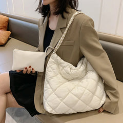 Vintage Soft Shoulder Bag with Chains Large Capacity Totes