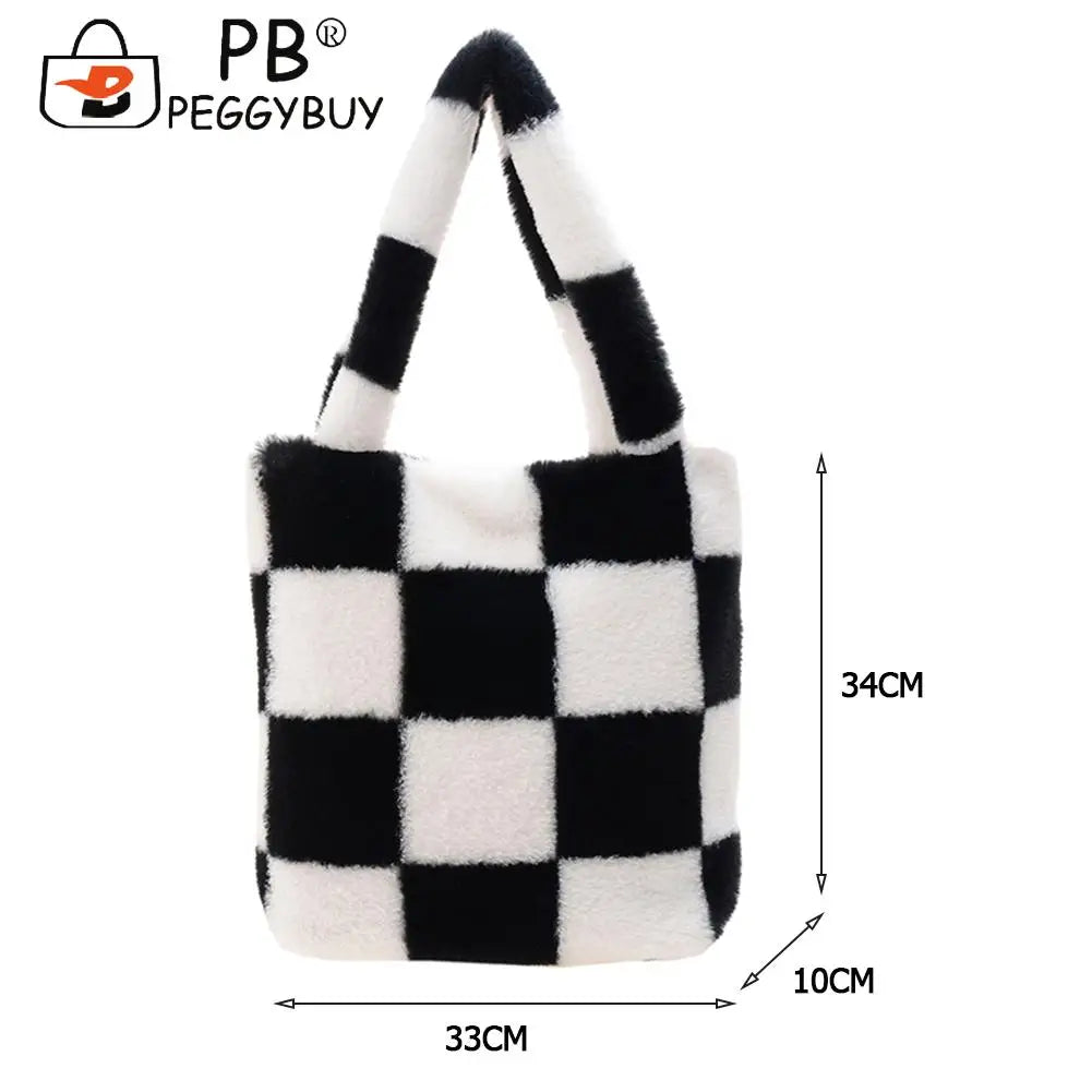 Checkered Printing Shoulder Underarm Bag Casual Autumn Winter Soft Plu