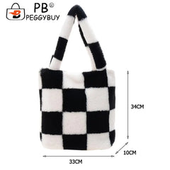 Checkered Printing Shoulder Underarm Bag Casual Autumn Winter Soft Plu