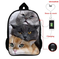 3D Animal Cat School Bag for Girls Women Casual Bookbag Mochila Feminina