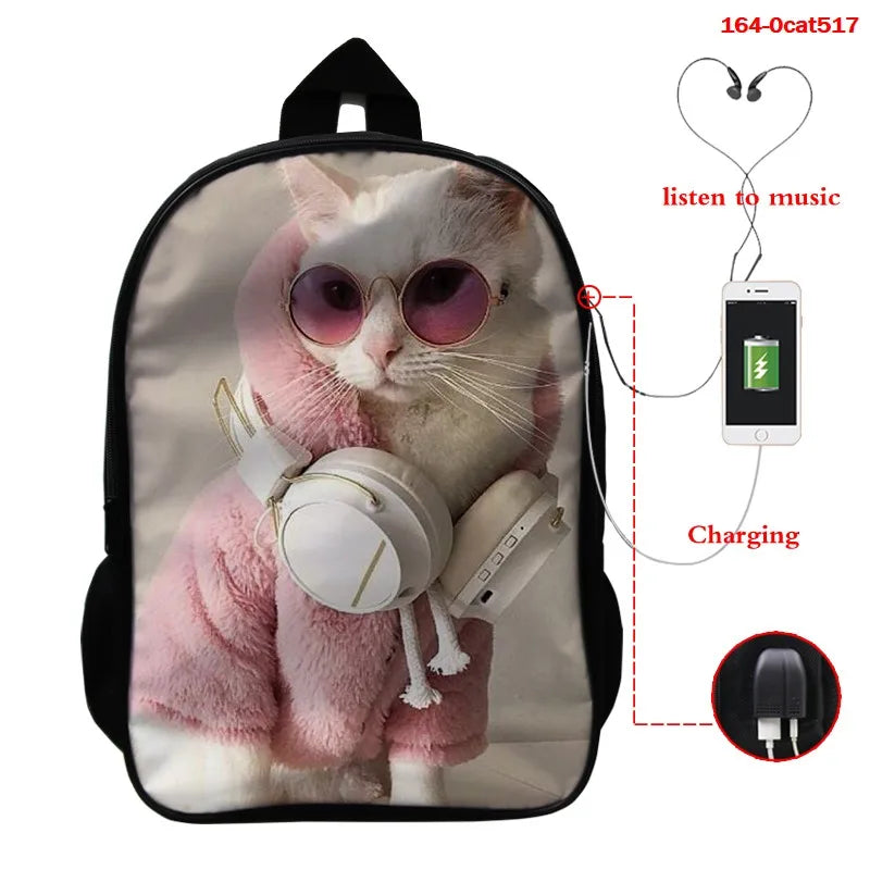 3D Animal Cat School Bag for Girls Women Casual Bookbag Mochila Feminina