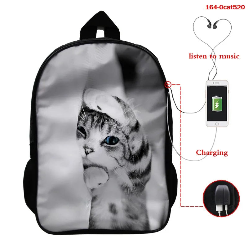 3D Animal Cat School Bag for Girls Women Casual Bookbag Mochila Feminina