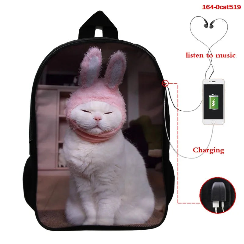 3D Animal Cat School Bag for Girls Women Casual Bookbag Mochila Feminina