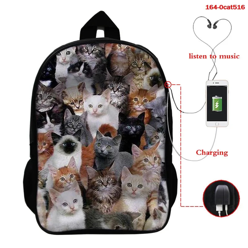 3D Animal Cat School Bag for Girls Women Casual Bookbag Mochila Feminina