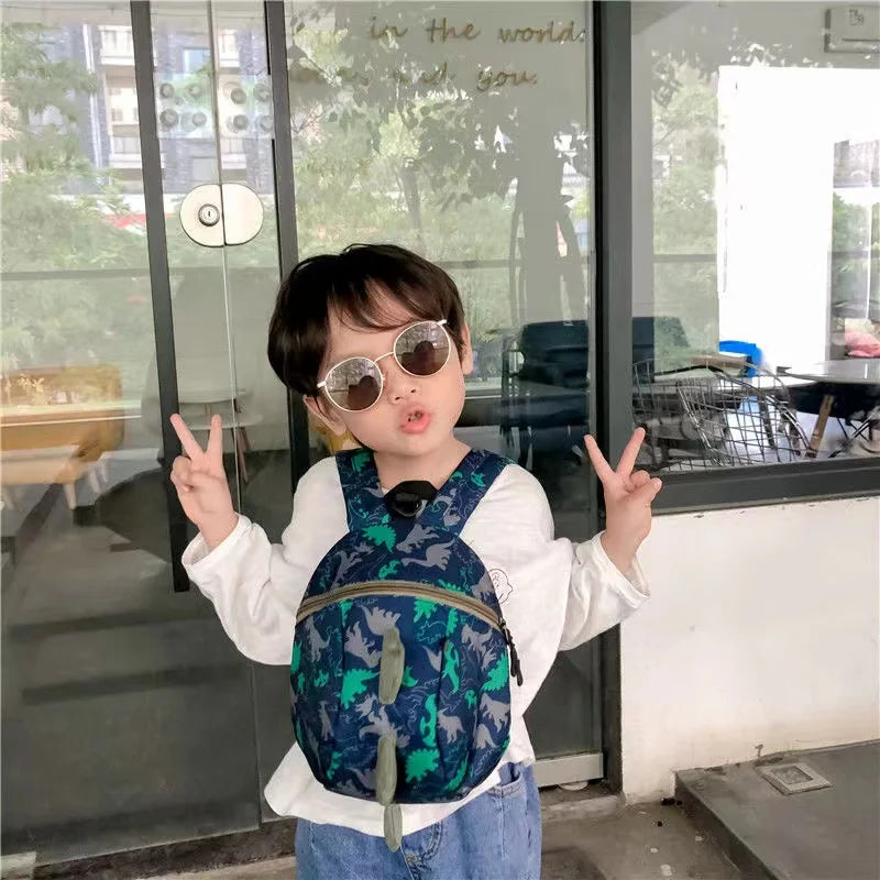 3D Cartoon Dinosaur Kids Backpack with Anti-lost Rope