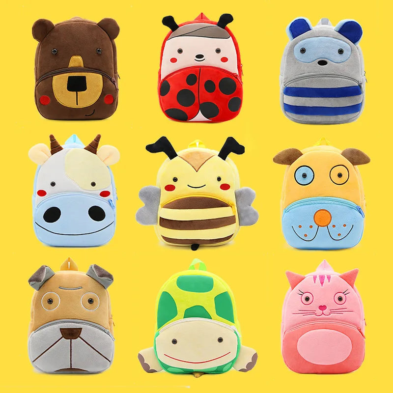 3D Cartoon Print Mini Kids Backpack Plush School Bag