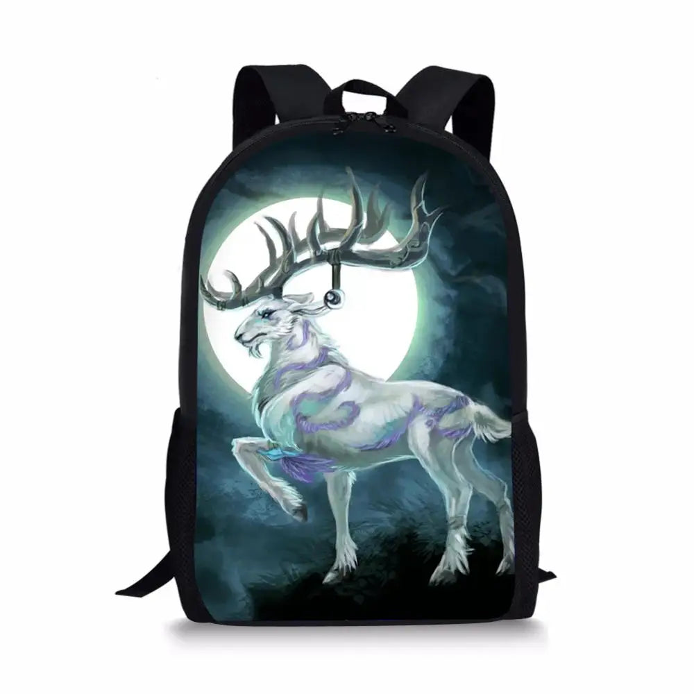 Kids Backpack Moon Deer Pattern School Book Bags Girls Travel Backpack