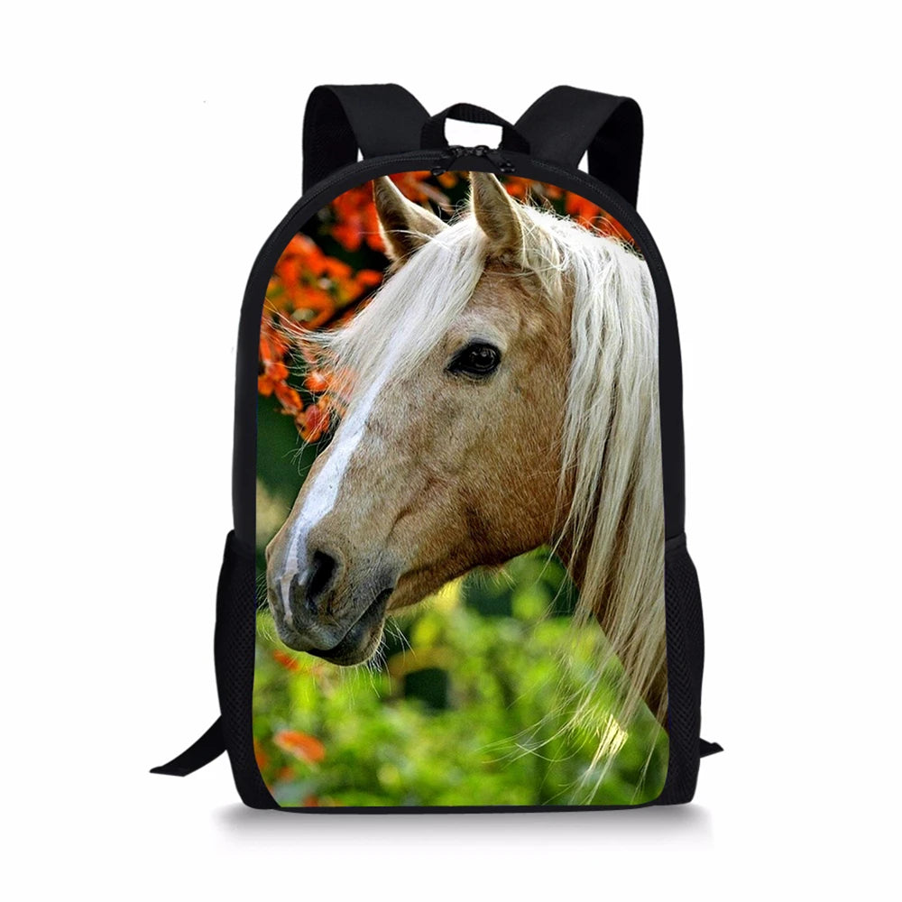 Kids Flower Horse Print School Book Bag