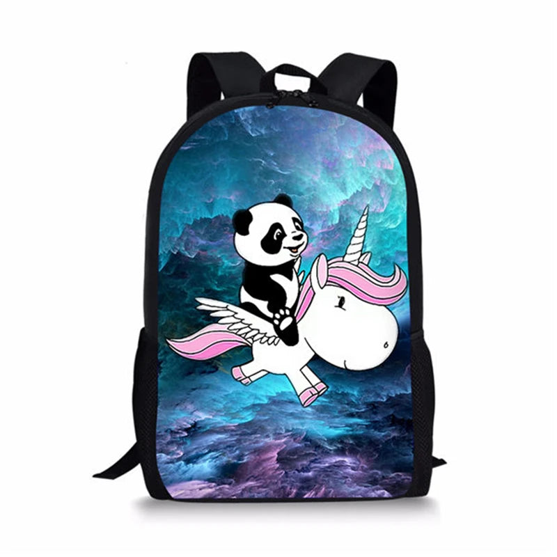 Kids Backpack Panda Unicorn Pattern School Bag