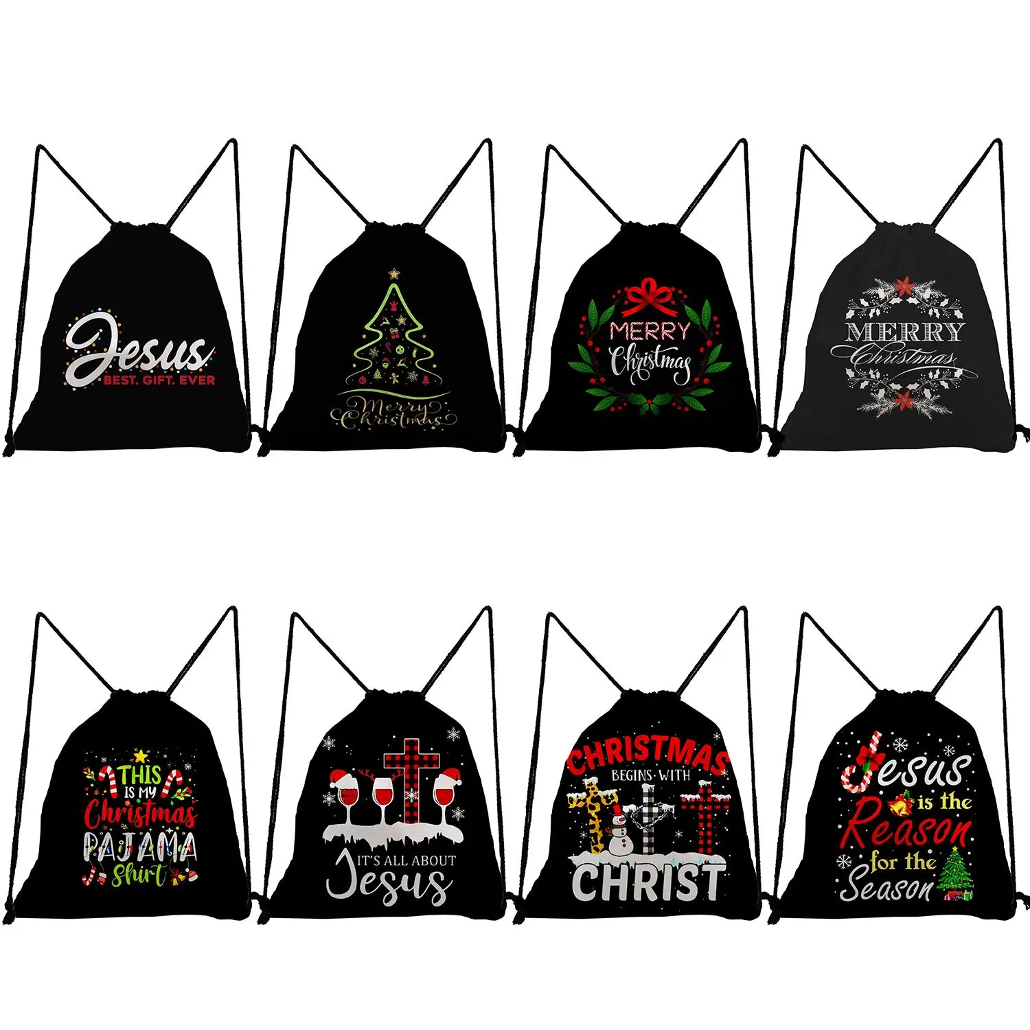Kids School Bag Drawstring Christmas Tree Gift Backpack