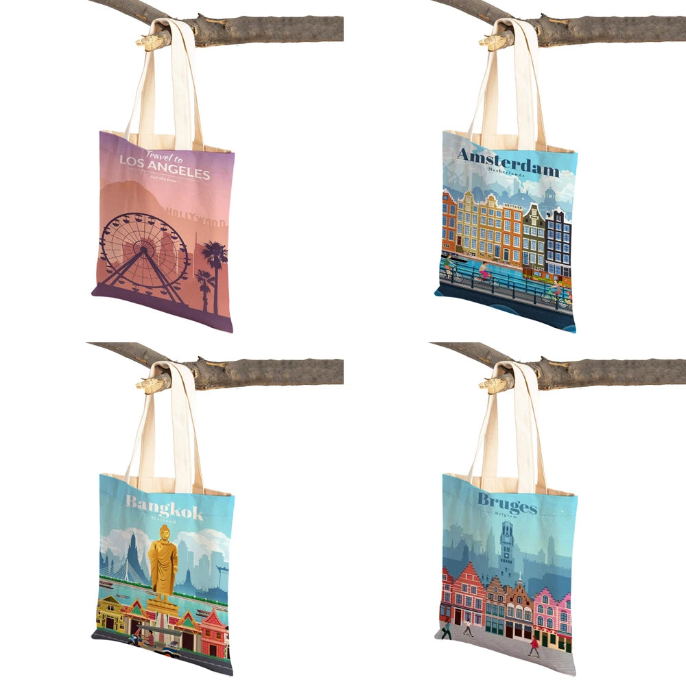 City Map London York Paris Spain Shopper Bags Tote Lady Handbag