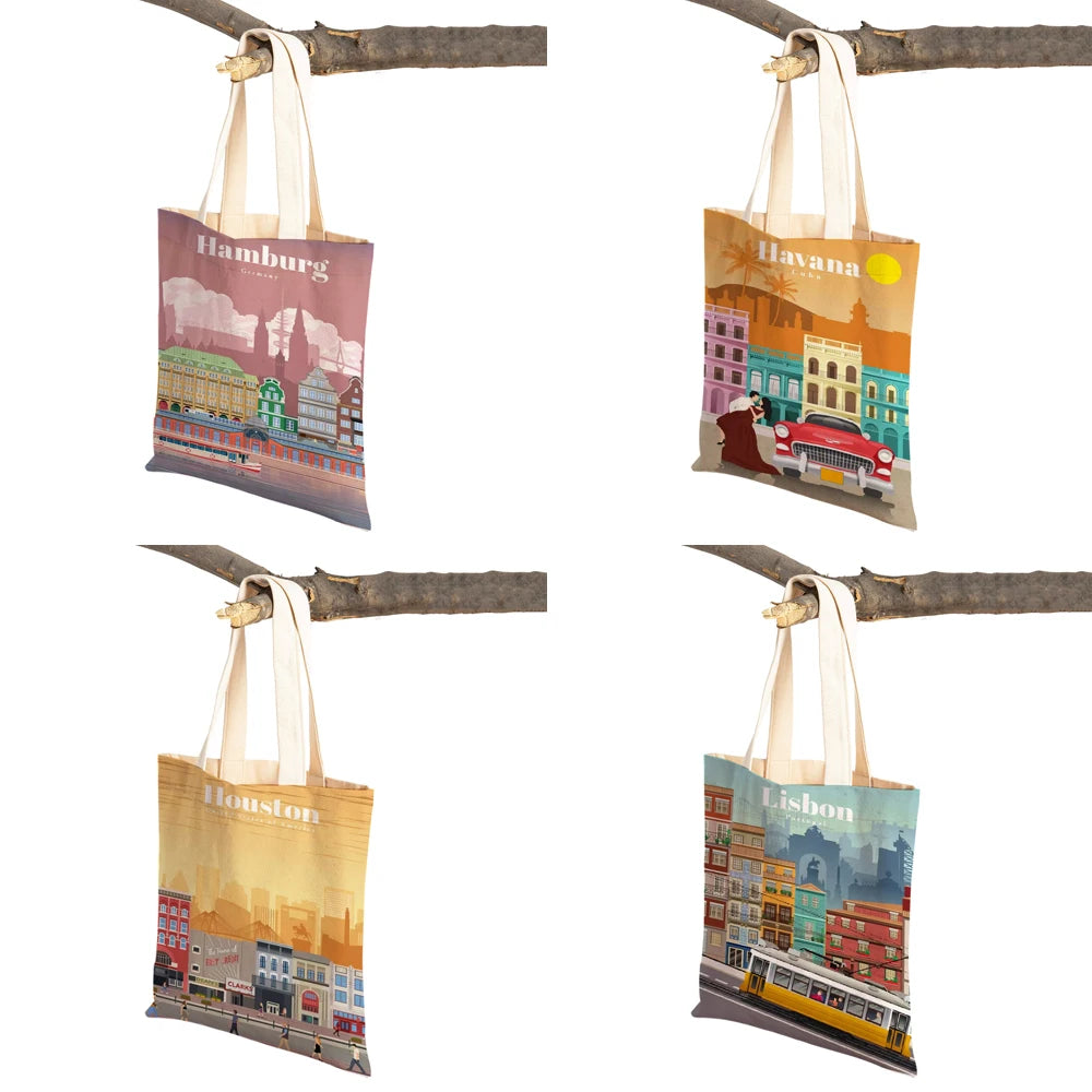 City Map London York Paris Spain Shopper Bags Tote Lady Handbag