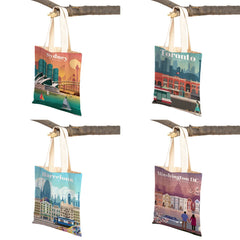 City Map London York Paris Spain Shopper Bags Tote Lady Handbag