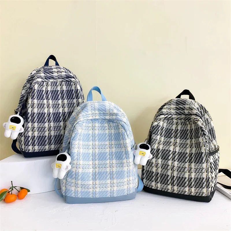 Classic Pleated Nylon Retro Schoolbag Female Zipper Backpack