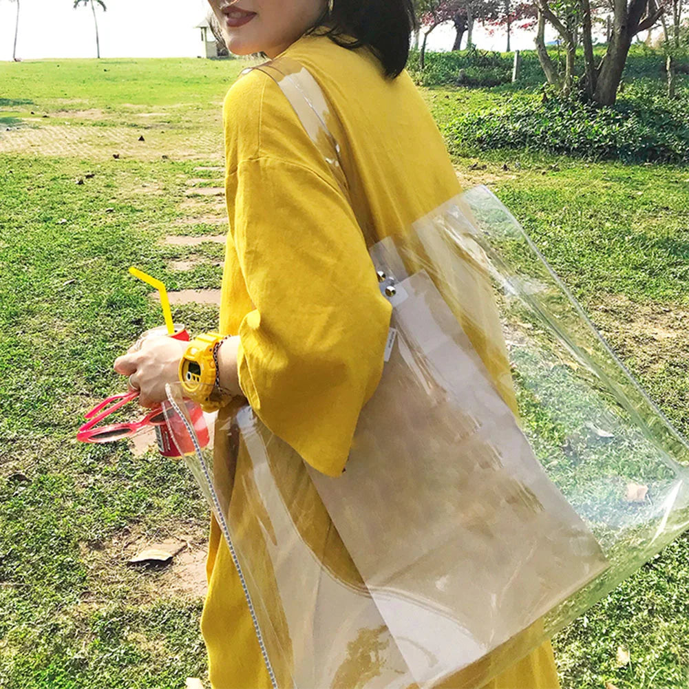 Clear PVC Shoulder Bag Large Tote Jelly Shopping Bags