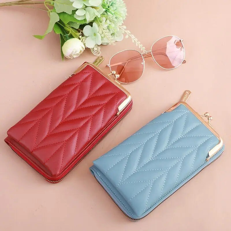 Clip Phone Pocket Shoulder Bag Women PU Leather Crossbody Bag
