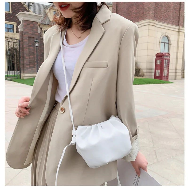Cloud Bag Lady Messenger Pleated Shoulder Bag Solid Drawstring Zipper