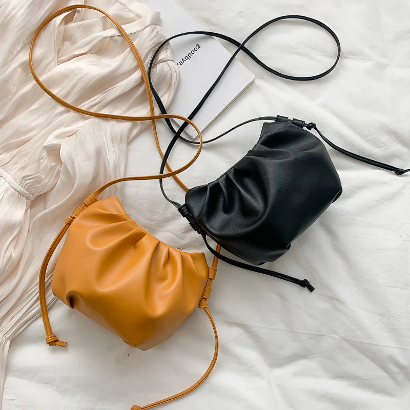 Cloud Bag Lady Messenger Pleated Shoulder Bag Solid Drawstring Zipper