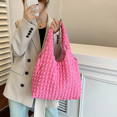 Flower Shoulder Bag Plaid Shopping Bags Women Solid Grocery Handbags