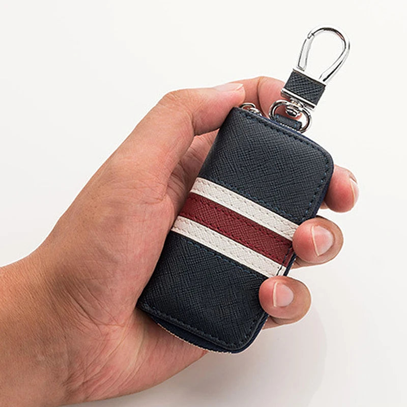 Stripes Leather Key Bag Key Case Universal Key Wallet Mini Zipper Purse
