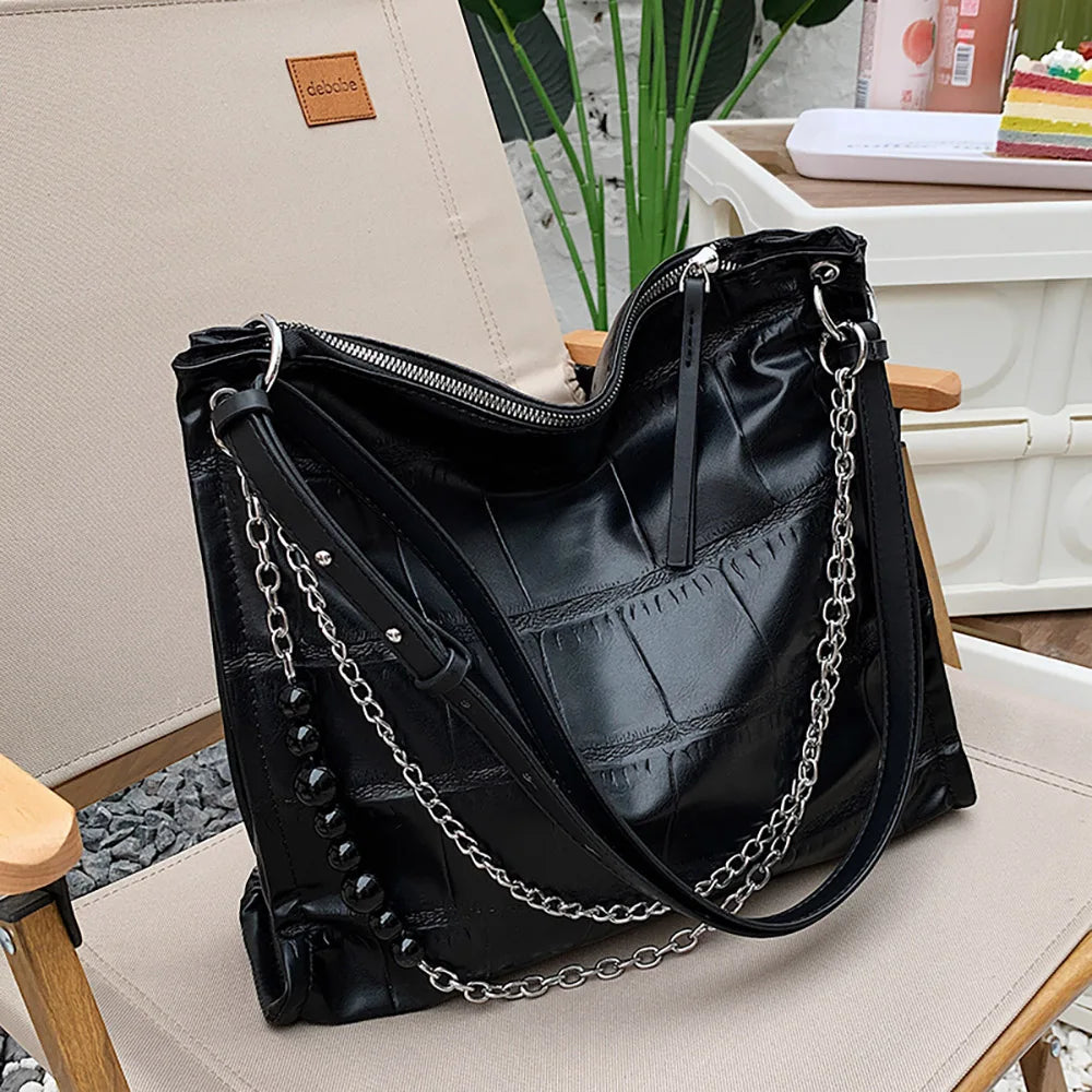 Retro Beading Chain Ladies Tote Large Capacity Crossbody Bag