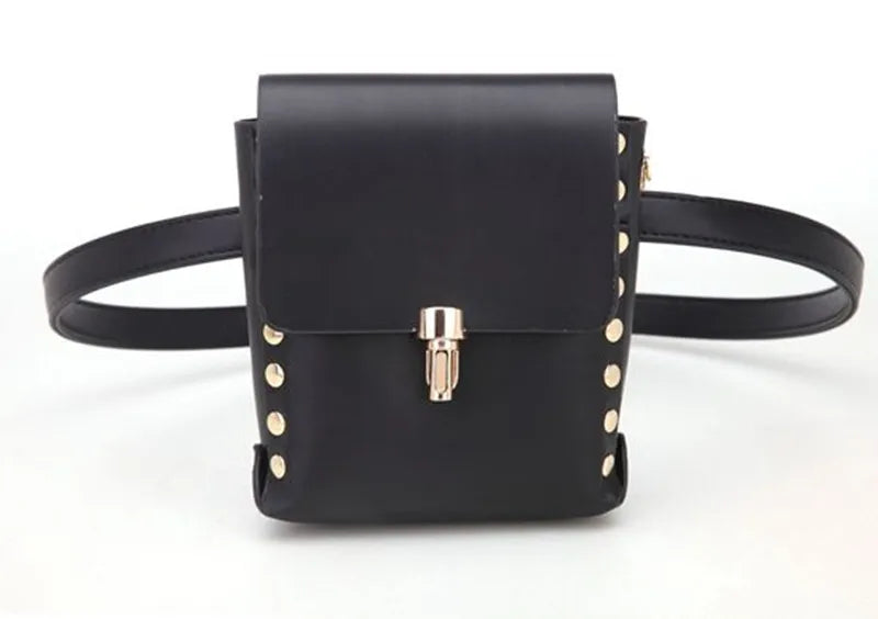 PU Cell Phone Waist Bag with Rivet Decoration for Women