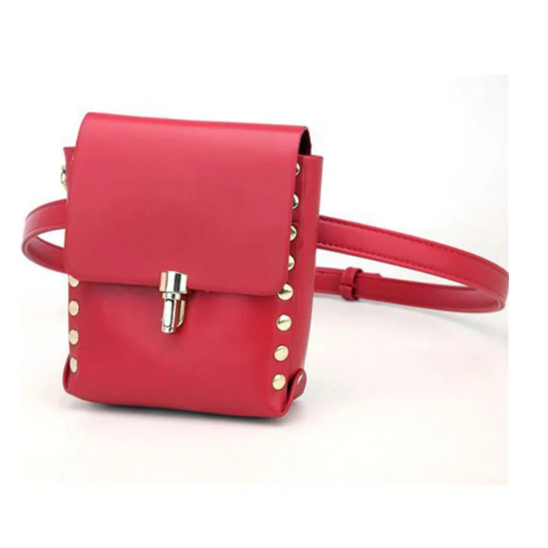 PU Cell Phone Waist Bag with Rivet Decoration for Women