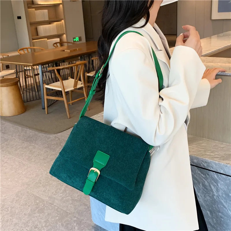 Women's Corduroy Travel Shoulder Bag Canvas Crossbody Bucket Handbag