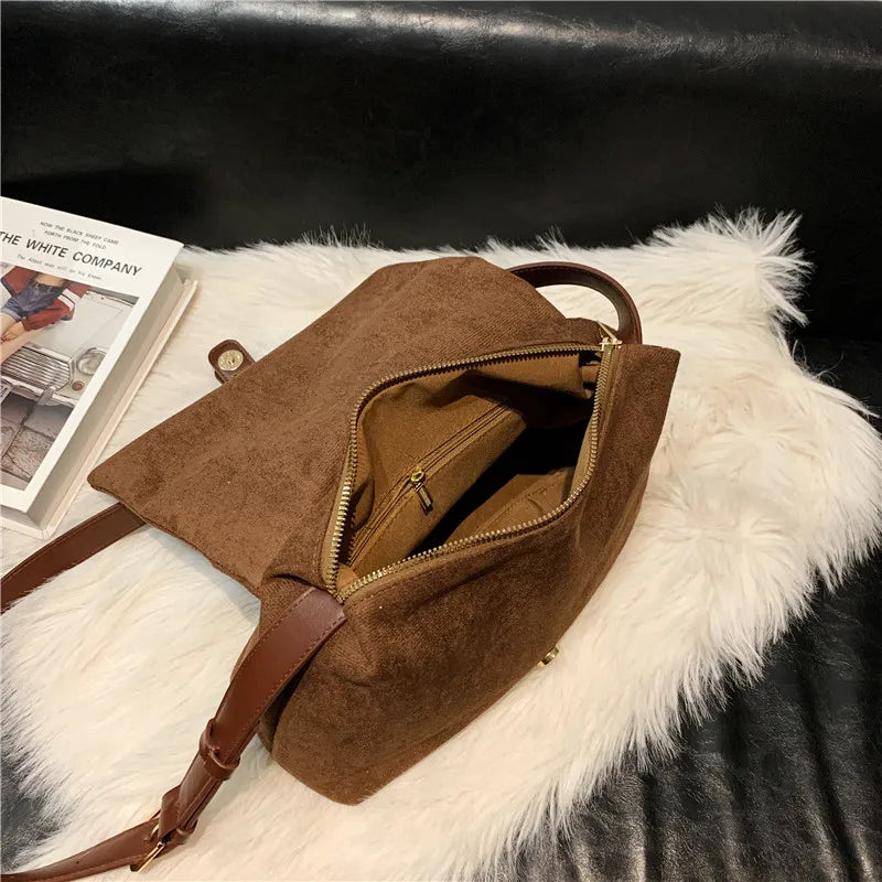 Women's Corduroy Travel Shoulder Bag Canvas Crossbody Bucket Handbag