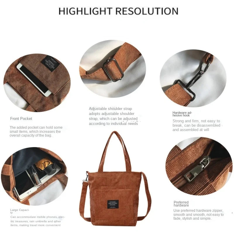 Large Capacity Crossbody Bag Plaid Solid Canvas Shoulder Bag