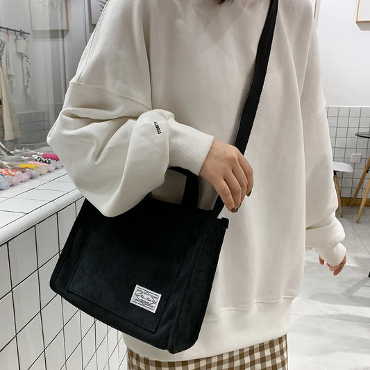 Corduroy Messenger Bag Women Solid Shoulder Winter Casual