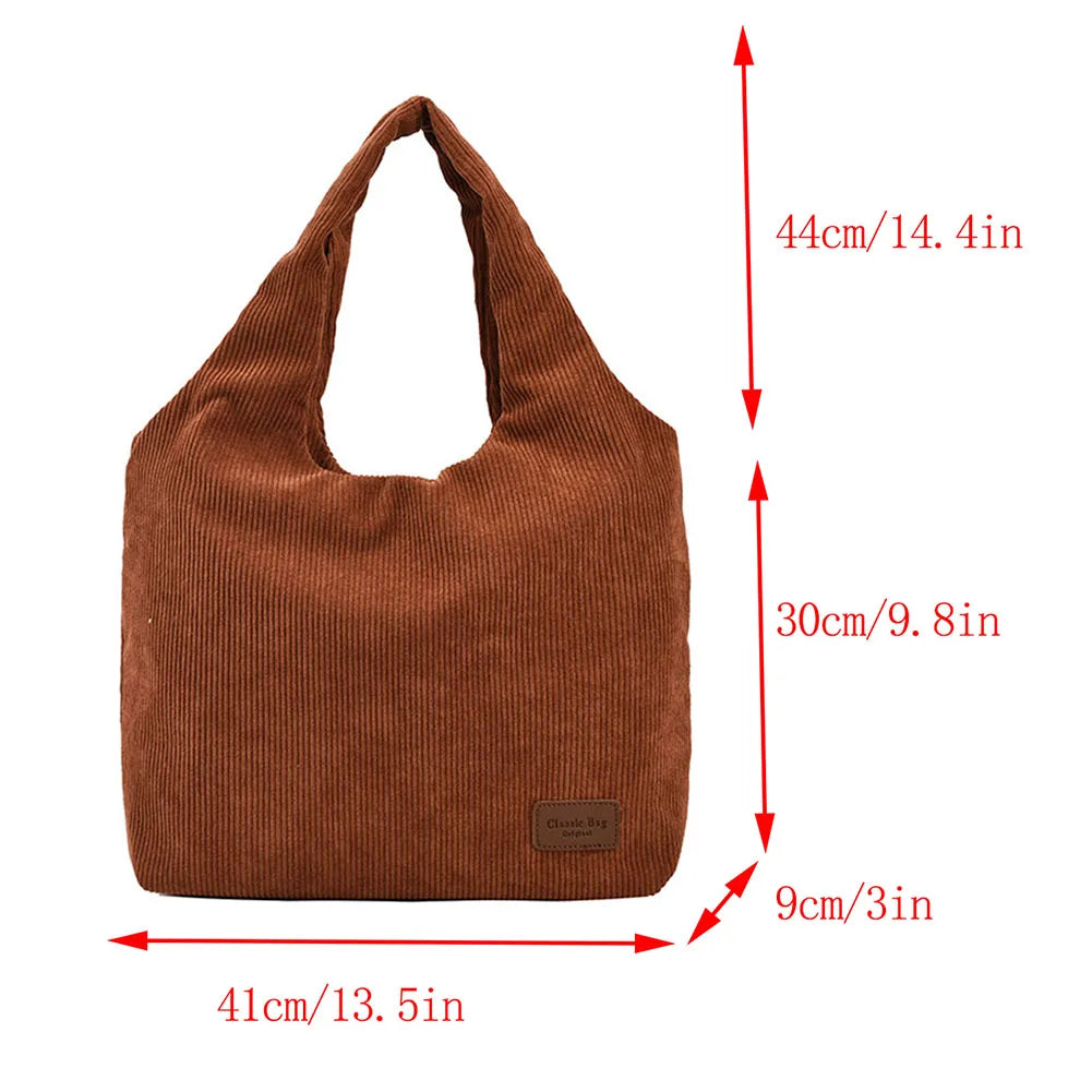 Corduroy Women Shoulder Bags Handbags Solid Female Shopper Tote Bags