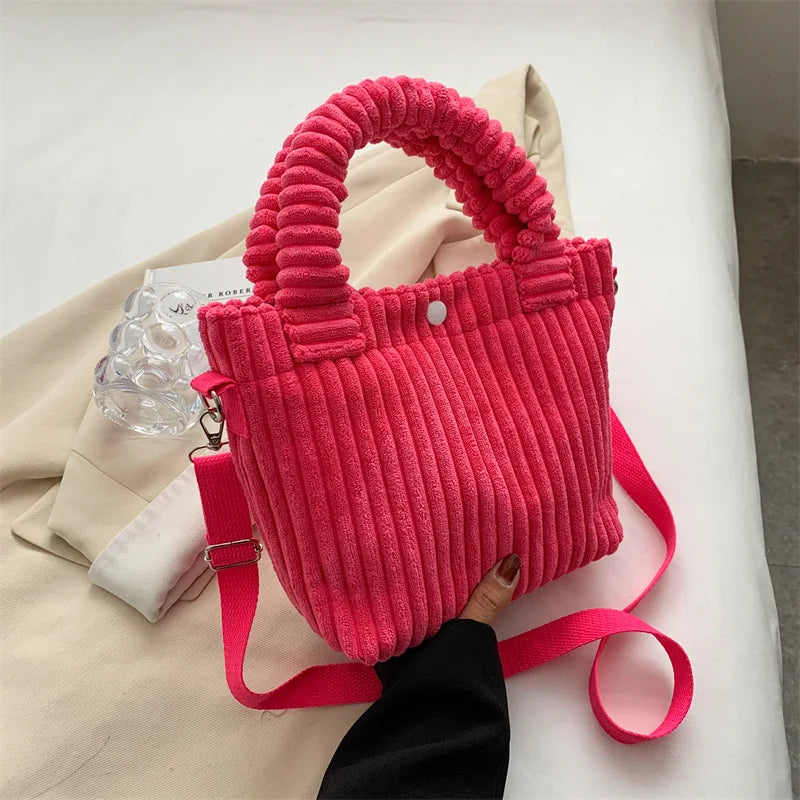 Womens Corduroy Bucket Shoulder Bag