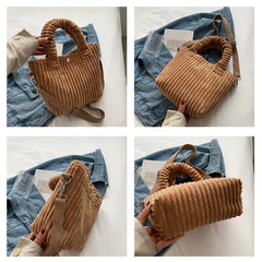 Corduroy Bucket Shoulder Bag Nylon Crossbody