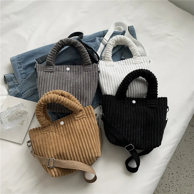 Corduroy Bucket Shoulder Bag Nylon Crossbody