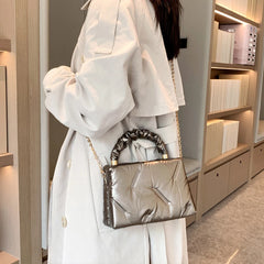Quilted Nylon Shoulder Bag Chains Crossbody Tote