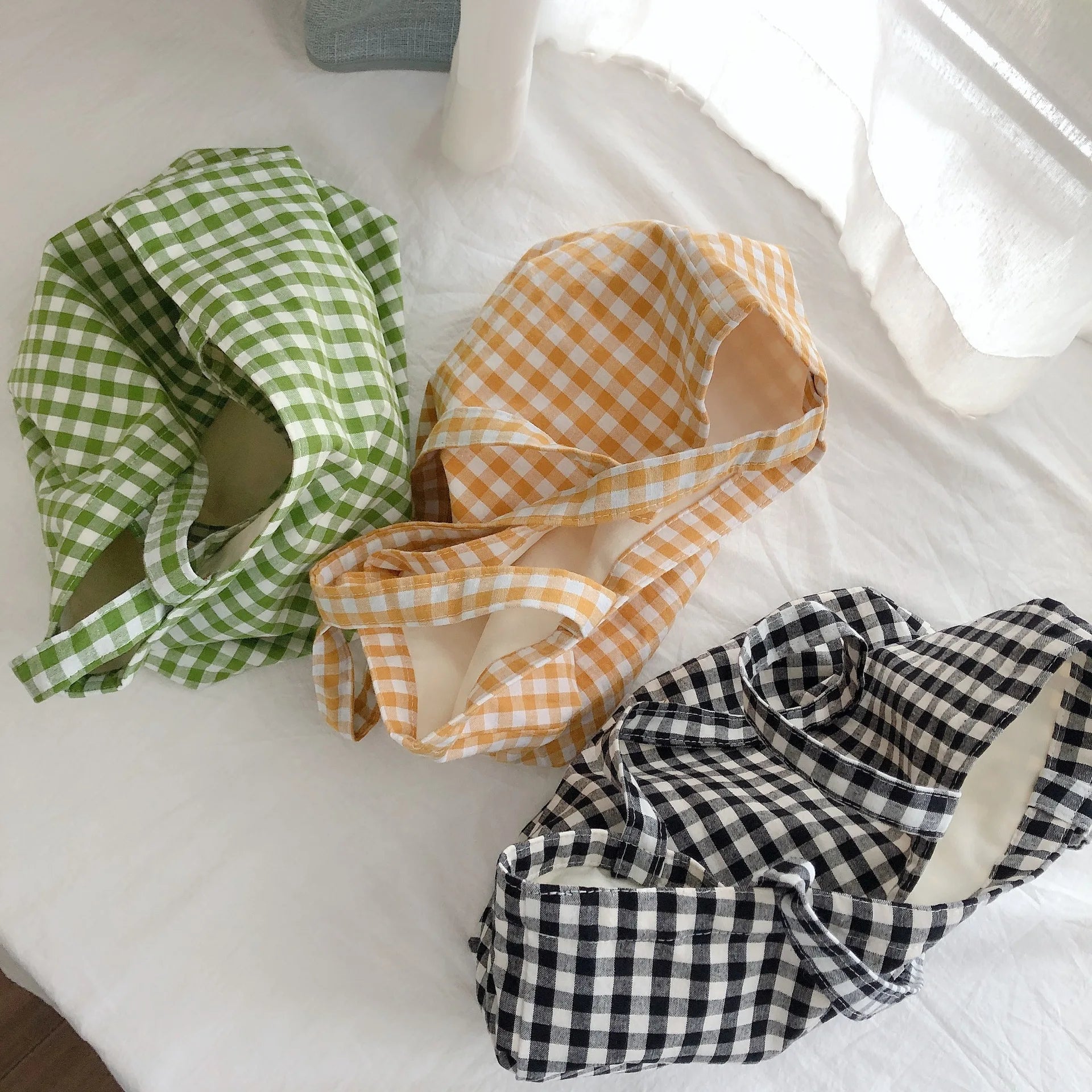 Cotton Plaid Shoulder Bag Eco-Friendly Reusable Shopping Tote Handbag