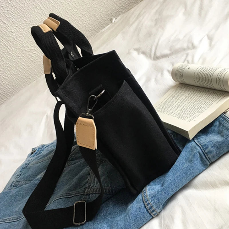 Cotton Canvas Shoulder Bag Large Capacity Foldable Reusable Shopping Bag