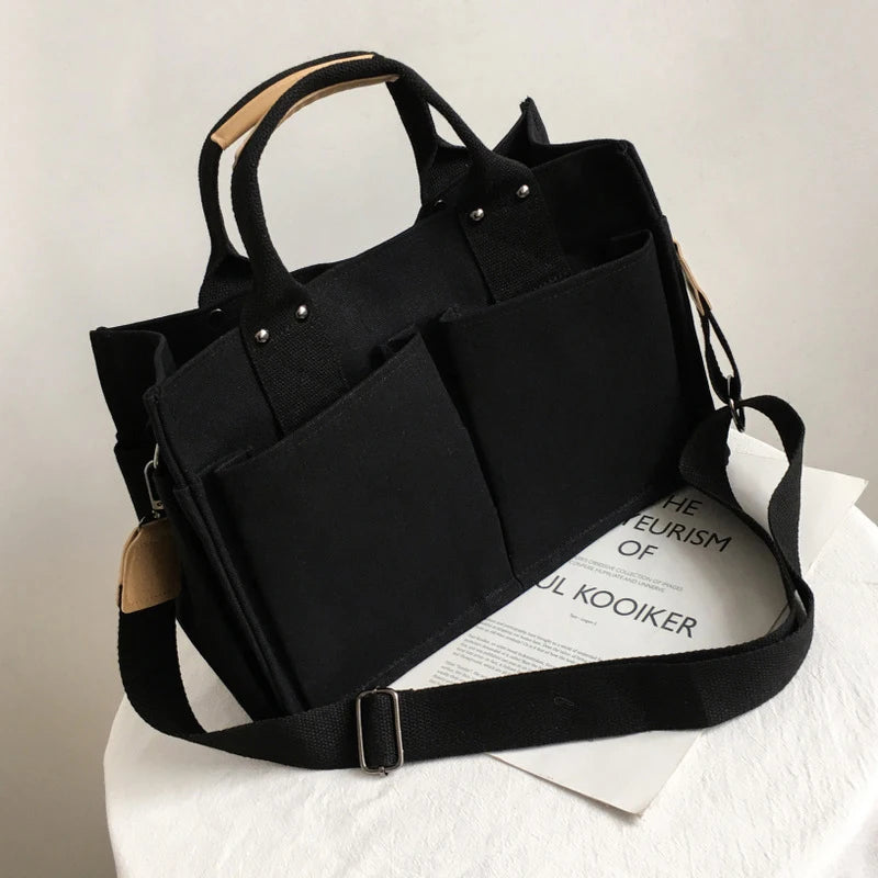 Cotton Canvas Shoulder Bag Large Capacity Foldable Reusable Shopping Bag